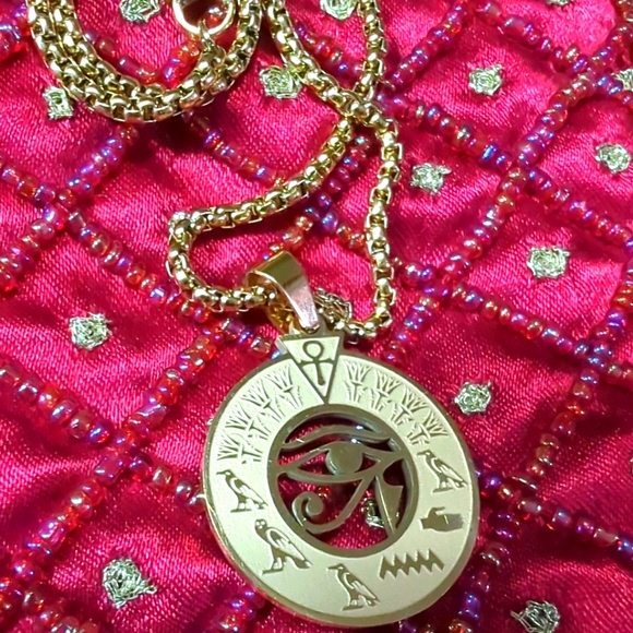 Jewelry - Mythological Egyptian Pendant Necklace-Gold Color Metal Evil Eye Unisex Jewelry